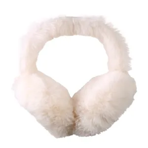 Soft plush faux fur winter earmuffs for girls and kids warm ear covers in white