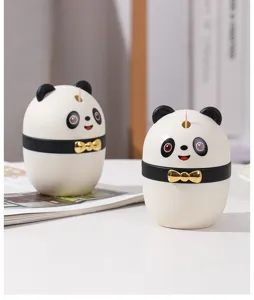 Creative panda shaped toothpick holder with automatic pop-up design and gold bow tie