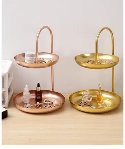 Luxe tweelaags ijzeren displayblad in goud en roségoud voor sieraden en cosmetica