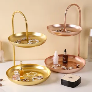 Luxe dubbellaags ijzeren dienblad voor sieraden en snoepgoed in goud en roségoud