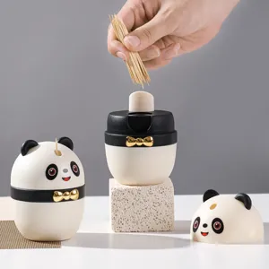 Creative panda-themed automatic press-to-eject toothpick holder in cute black and white