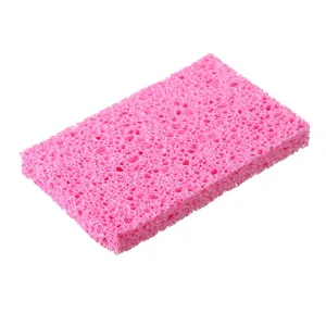 Durable pink cellulose wood pulp sponge for efficient kitchen dishwashing and cleaning