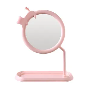 Specchio da trucco rosa con gatto carino e base portaoggetti per scrivania.