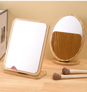 Zweiteiliges hölzernes Schminkspiegel-Set mit rechteckigen und ovalen HD-Glas-Designs