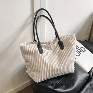 Grote Capaciteit Corduroy Tote Bag Voor Vrouwen Minimalistische Stille Luxe Schoudertas Voor Woon-werkverkeer Casual Effen Kleur Handtas