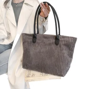 Casual grote capaciteit corduroy draagtas voor dames, stijlvolle grijze schoudertas