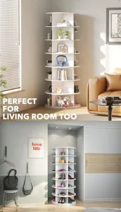 Versatile 7-tier rotating storage tower for shoes and books in living room