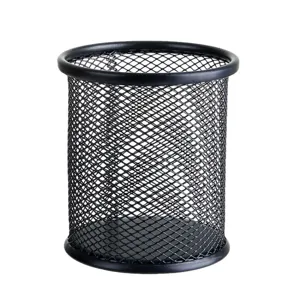 Sleek black mesh metal pencil holder and desk stationery organizer cup for office