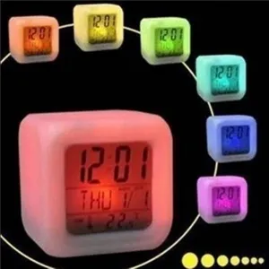 Colorful LED digital alarm clock with temperature, date and color-changing light