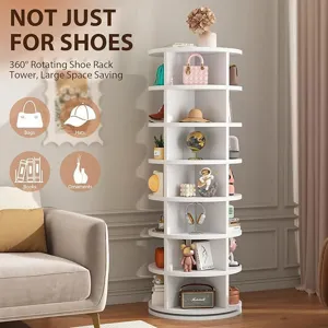 7-tier 360-degree rotating shoe rack tower storage organizer for home living room