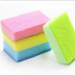 Set of colorful double-sided scouring pad sponges for efficient kitchen cleaning