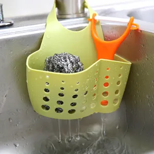 Borsa portaoggetti regolabile verde per lavello da cucina per spugna e pelapatate