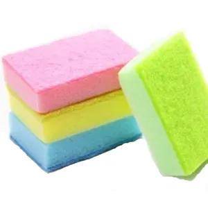 Multi-colored double-sided kitchen cleaning sponges for efficient dish and pot scrubbing