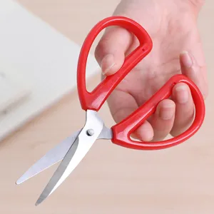 Sharp household stainless steel scissors with ergonomic red handles for office and craft work