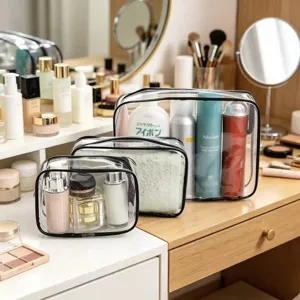 Portable PVC Transparent Cosmetic Bag Large Capacity Travel Toiletry Wash Bag Waterproof Dustproof Clear Makeup Storage Pouch For Women