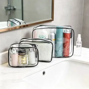 Professional clear waterproof PVC cosmetic bag set for travel and toiletries organization