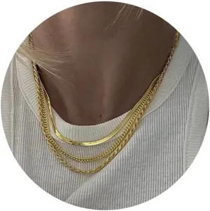 Elegant triple-layered golden chain necklaces including snake and rope designs for women