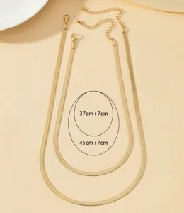 Elegante set di collane a catena serpente piatta dorata a due strati regolabili