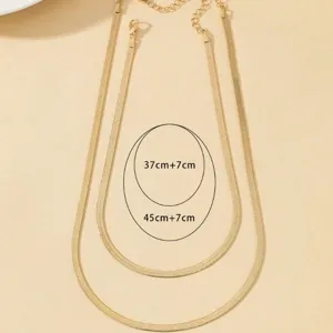 Elegante collana a doppio strato a spina di pesce piatta dorata con lunghezza regolabile
