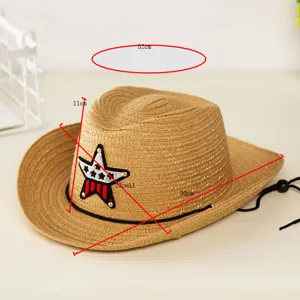 Dimensions détaillées du chapeau de cowboy en paille pour enfant avec patch étoile et cordon