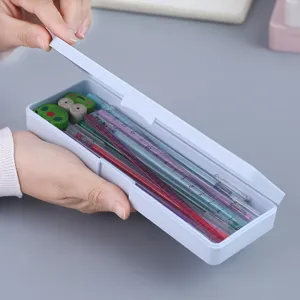 Estuche minimalista de plástico azul claro para papelería con tapa con bisagra
