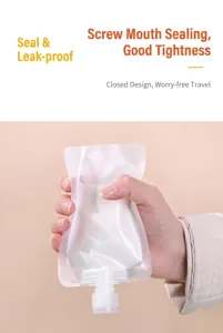 Detailed view of portable leak-proof squeeze pouch for travel liquids and toiletries