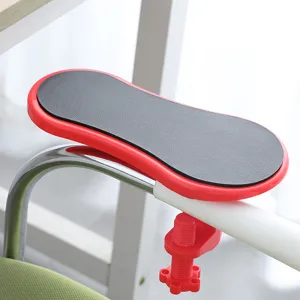 Ergonomic red rotating computer armrest support for desk with soft black wrist pad