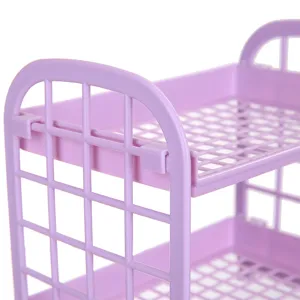 Purple 2-tier hollow plastic desktop storage rack organizer for kitchen and bathroom