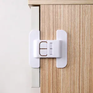 Adjustable white child safety lock for cabinets and drawers baby proofing protection