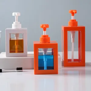 Set of large capacity square pump lotion dispenser bottles in white and orange colors