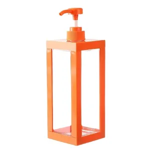 Large capacity square orange lotion dispenser bottle with transparent press pump design