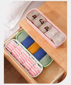 Detail of multi-compartment drawer organizers for socks and underwear storage