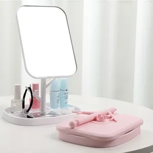 Minimalist Desktop Makeup Mirror With Jewelry Storage Base High Definition Rotating Table Mirror For Bedroom Dormitory Beauty Tool
