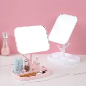 Desktop HD makeup mirror with rotating tree-shaped stand and storage base