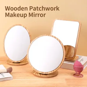Hölzerner Tisch-Make-up-Spiegel HD Einseitig Rotierender Tragbarer Schminkspiegel Für Schlafzimmer Badezimmer Frisiertisch