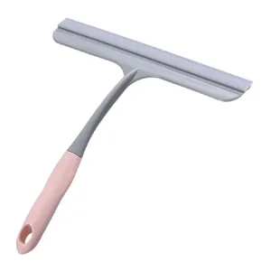 Limpiacristales ergonómico de goma suave rosa y gris para limpieza de cristales de baño