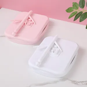 Foldable desktop makeup mirror in pink and white, compact rotating vanity mirror for desk.