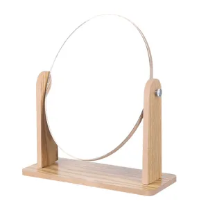 Minimalistischer hölzerner rotierender Schminkspiegel mit ovalem HD-Glas für den Tisch