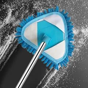 Triangle Chenille Mop With Stainless Steel Retractable Long Handle 180 Degree Rotating Head For Floor Window Glass Wall Cleaning Tool