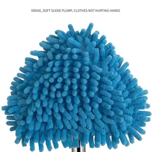 Blue triangular chenille dusting mop head for efficient floor and window cleaning