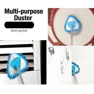 Multifunctional triangular chenille duster with retractable long handle for home cleaning