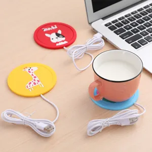 Cartoon silicone USB heating coaster with cute animal patterns for office and home use