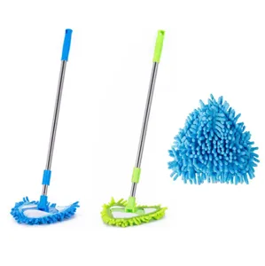 Triangular telescopic chenille mop set for efficient floor and window cleaning in two colors