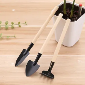 Kit de 3 mini outils de jardinage avec manches en bois pour plantes d'intérieur et fleurs