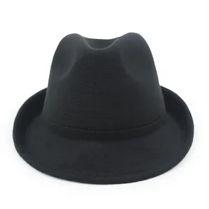 Classic black wool fedora hat for men, perfect for autumn and winter warmth and style.