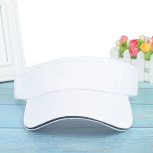 Front view of a white breathable sports visor cap for summer outdoor sun protection