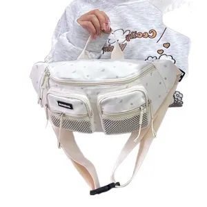 Minimalist white nylon chest bag with star patterns for women's casual outdoor daily wear