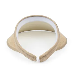 Detailed view showing the padded interior band and woven straw texture of this sun visor.