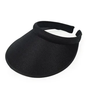 Detailed view showing the black woven texture of this summer empty-top sun visor hat