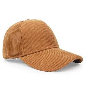Close-up of the premium brown corduroy texture on this classic curved brim baseball cap